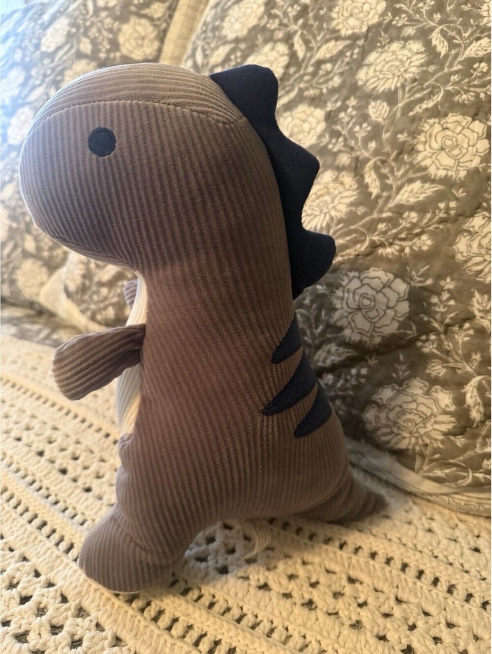 Dinosaur Plush Soft Gray Blue Corduroy Toy Made By Hobby Lobby 13” Tall
